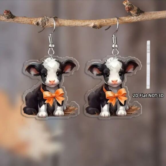 Adorable Cow Earrings - Choose Design from 6 Cute Farm Animal Acrylic Cows - Picture 6 of 10